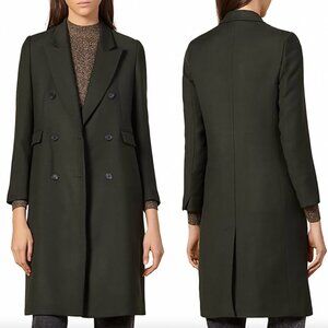 $730 NWT Sandro Army Green Kaki Trench Coat Midi Wool Nanil Jacket size 4